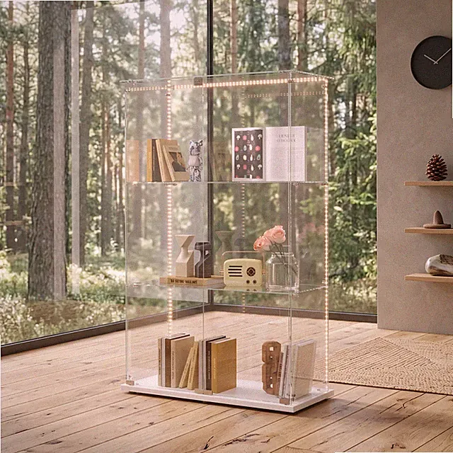 Hartglas Vitrine LED Vitrinenschrank Kommode Standregal Schrank Glasvitrine DE