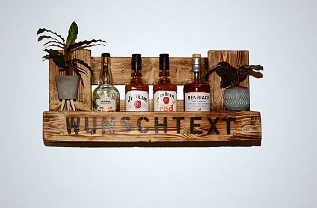 Hausbar Männer Aufdruck Wunschtext Wandbar rustikal Holzmöbel Hängeregal Sekt