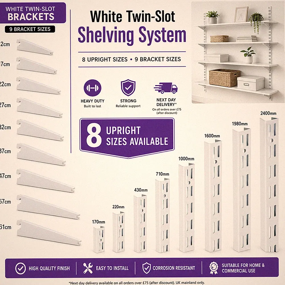 HD Twin Slot Regal weiß Wand aufrecht Halterung verstellbar Großpackungen 2s & 10s