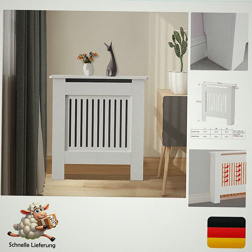 Heizkörperverkleidung Set Clipop MDF Weiß Modern vertikal Wohnzimmerschrank