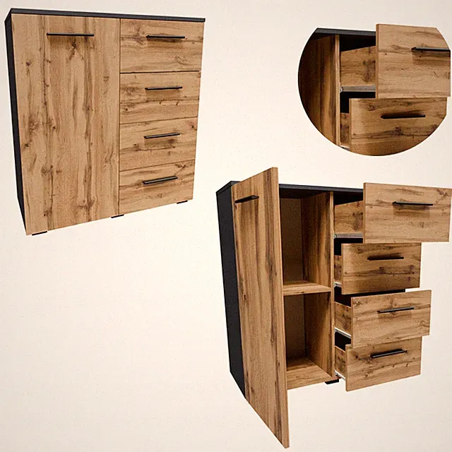 HELENA Kommode 80 cm 1D4S ANTHRAZIT-WOTAN Kleiderschrank Schrank Kleidung