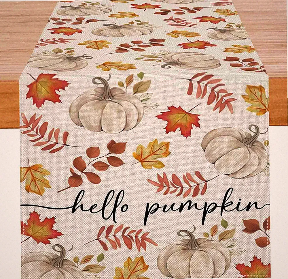 Herbst Orange Blätter und Kürbis Tischdeko Esstisch Modern Rustikal Läufer Abw