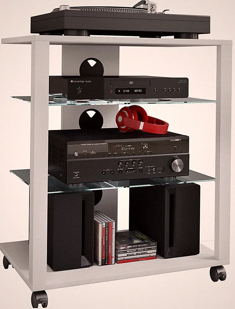 Hifi Möbel Rack Glas Phono Folas Rollen H. 70 x B. 60 x T. 41 cm - VCM