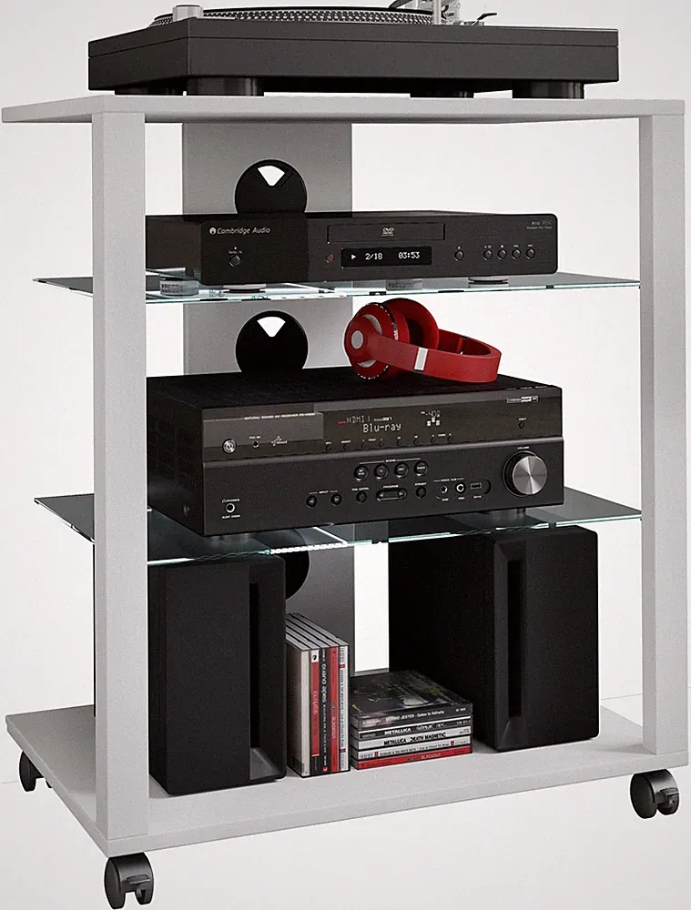 Hifi Möbel Rack Glas Phono Folas Rollen H. 70 x B. 60 x T. 41 cm - VCM