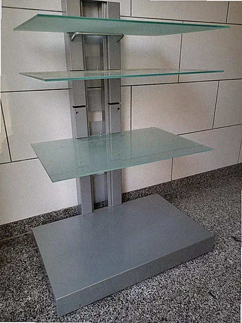 HIFI Rack Glas Rack Phonoschrank Metall Glasboden Ink Rollen Neu