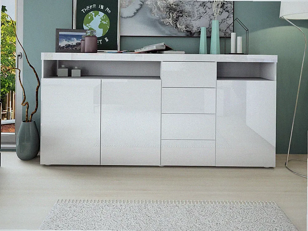 Highboard 200cm Sideboard Kommode Hochschrank Weiß Hochglanz Schwarz KAPSTADT