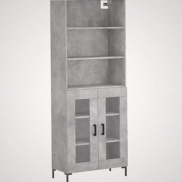 Highboard Betongrau 69,5x34x180 Cm Spanplatte Glas Vitrine