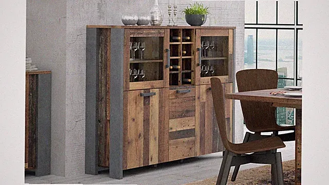 Highboard Clif Schrank Anrichte Vitrine in old wood vintage und Beton dunkelgrau