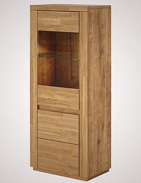 Highboard Eiche 60 cm Massivholz-Front Vitrine mit Glastür geölt