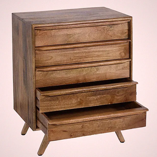 Highboard HWC-L96, Kommode Sideboard Schubladen Massiv-Holz Mango 81x65x43cm