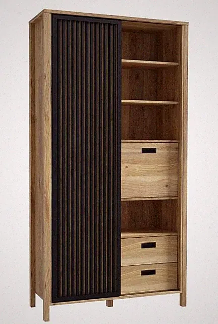 Highboard inkl. 2 Türen und 2 Schubladen Mauvella Eiche / Schwarz