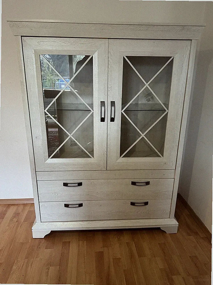 Highboard Kashmir Schrank Vitrine Pinie in Weiß 2-türig mit Schubkästen 123 cm
