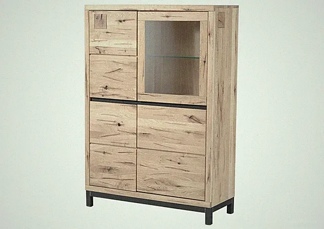 Highboard kleine Vitrine Massivholz Wildeiche Zerreiche 103x148 bereits montiert