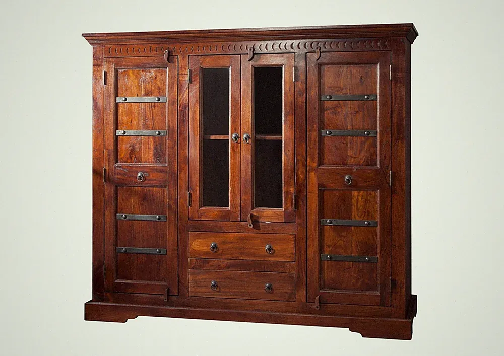 Highboard kolonialstil Akazienholz Vitrine 160x142 Schrank Akazie Holz massiv