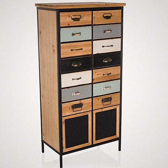 Highboard Kommode mit Türen Apothekerschrank-Look Vintage Schrank Metallrahmen