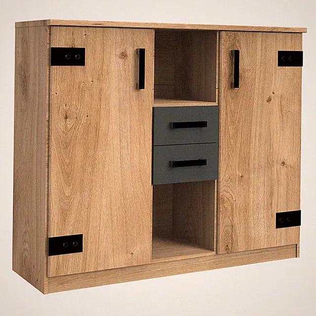 Highboard Kommode Schrank Eiche graphit Jugendzimmer Schubkästen offen
