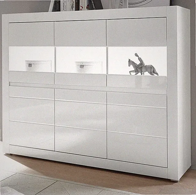 Highboard Kommode weiß Hochglanz Wohnzimmer Esszimmer Schrank 164x130 cm Nobile