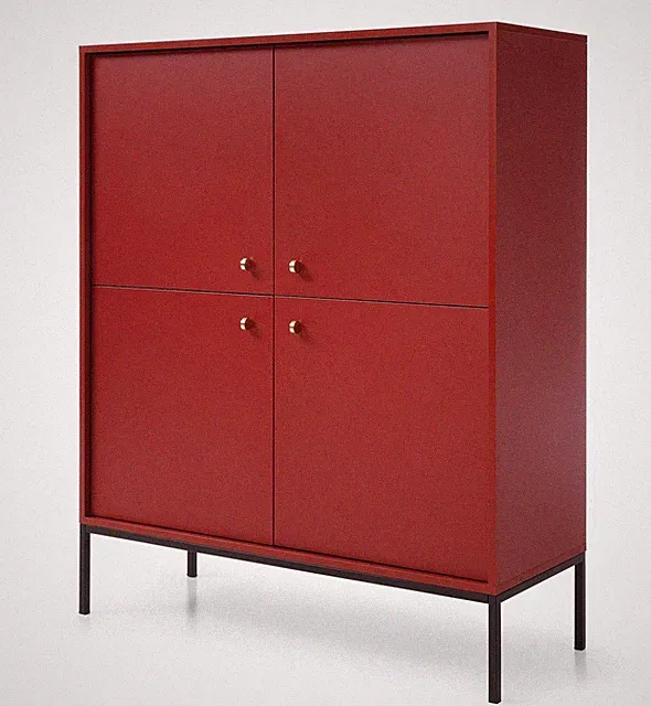 Highboard Mono Kommode 103,5x39x125,5cm 4-türig bordeauxrot