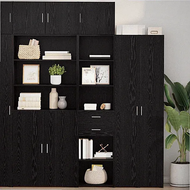 Highboard Schrank Altholz 45x42,5x185 cm Ingenieurholz matt schwarz Eiche mit 2dr