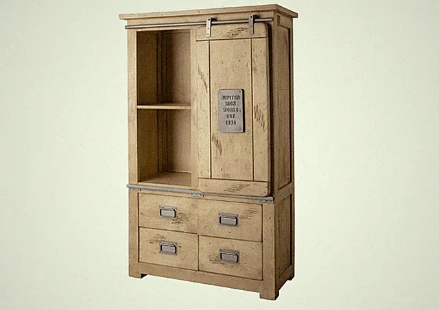 Highboard Schrank Mangoholz Holz massiv 4Fächer 4 Schubladen Kommode Hochschrank