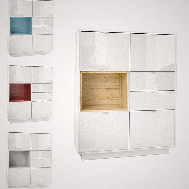 Highboard Sideboard Kommode Schrank Bücherregal Metro - Weiß Hochglanz