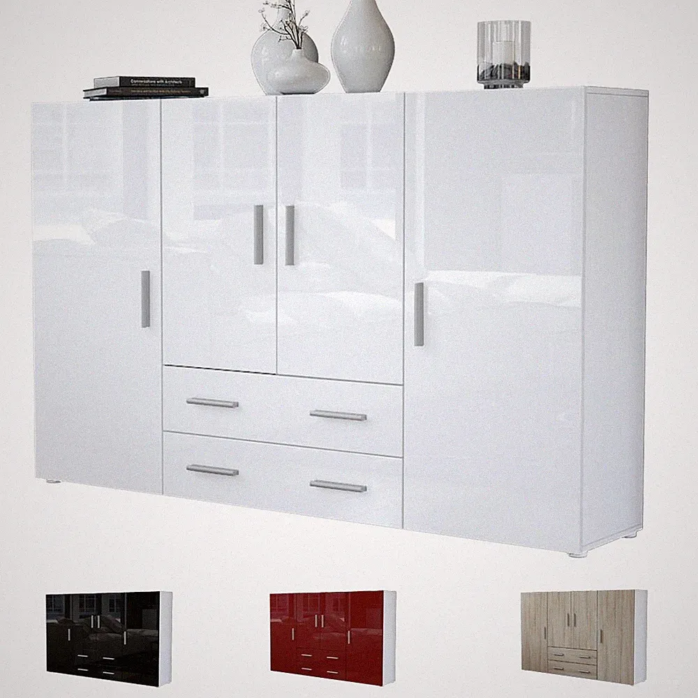 Highboard Sideboard Kommode Schrank Möbel Anrichte Nora in Weiß Hochglanz