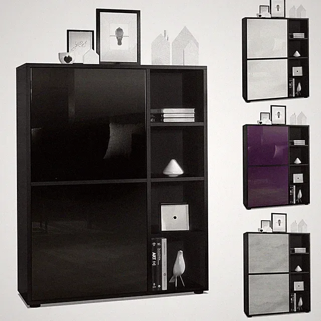 Highboard Sideboard Kommode Schrank Regal Cuba Schwarz, Hochglanz & Naturtöne