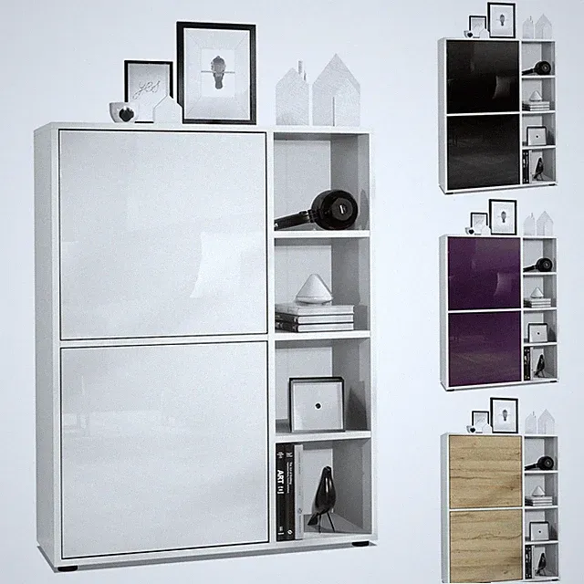 Highboard Sideboard Kommode Schrank Regal Cuba Weiß, Hochglanz & Naturtöne