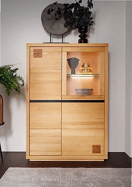Highboard Vitrine 103x148cm Massivholz Buche Kernbuche geölt NEU OVP!!!