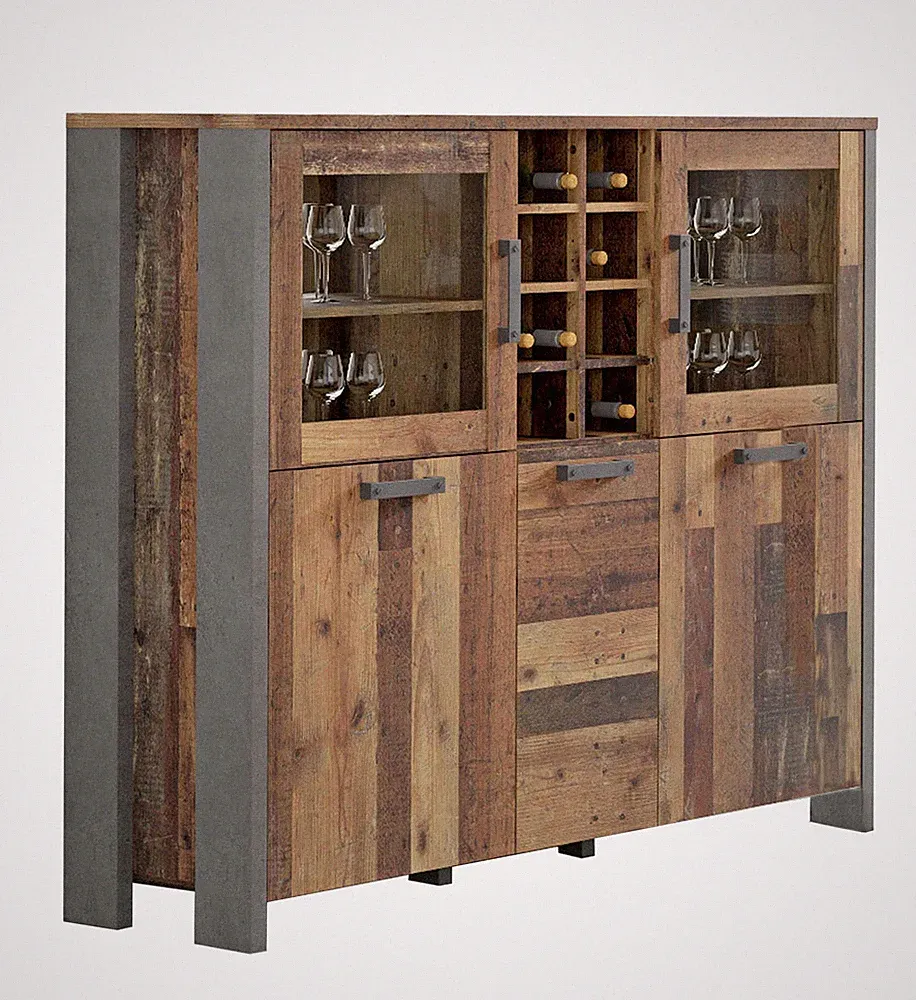 Highboard Vitrine CLIF 5-trg. Optik: Old Wood Vintage von Forte