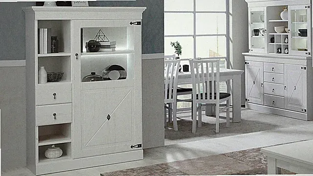 Highboard Vitrine Encanto Anrichte im Landhaus Stil Pinie weiß 1-türig 102 cm