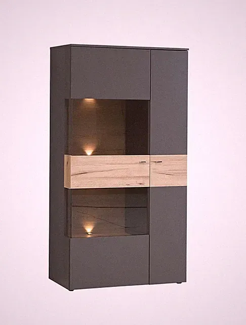Highboard Vitrine halbhoch COMO Optik: Grau / Planked Eiche von Forte