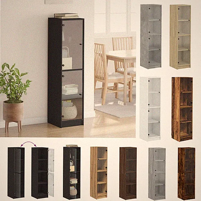 Highboard Vitrine mit Glastüren 35x37x142 cm Anrichte Hochboard Holzwerkstoff