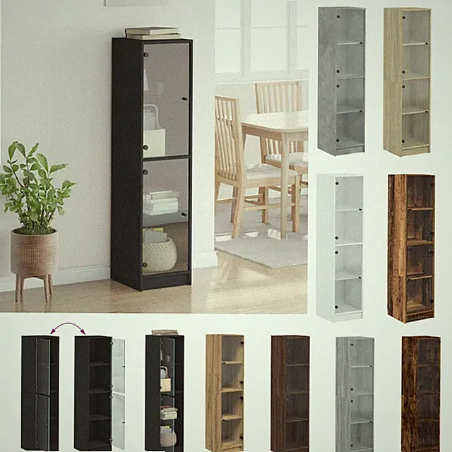 Highboard Vitrine mit Glastüren 35x37x142 cm Anrichte Hochboard Holzwerkstoff