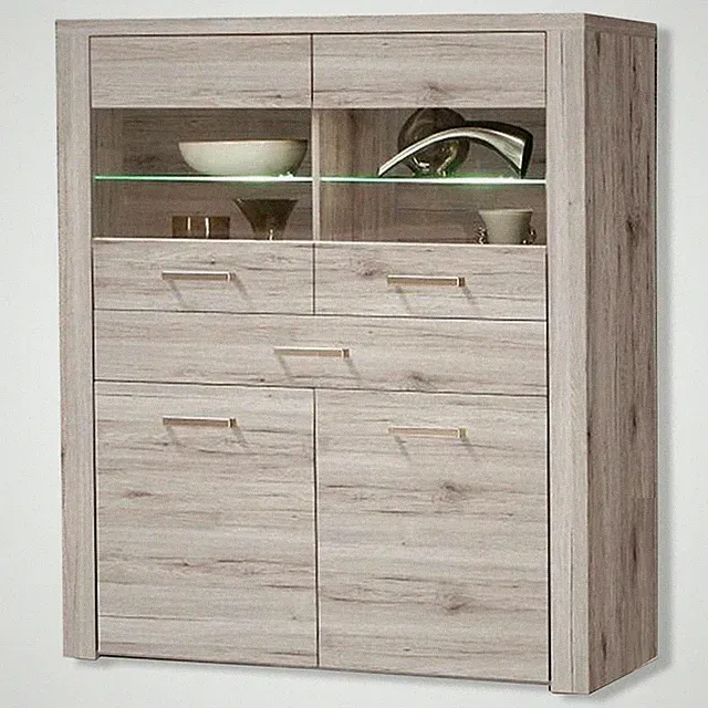 Highboardvitrine - Sandeiche - Beleuchtung - 130 cm Anrichte Buffet Sideboard