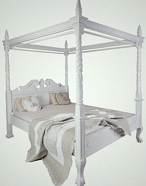 Himmelbett Doppelbett Shabby Chic Weiß Mahagoni Gründerzeit