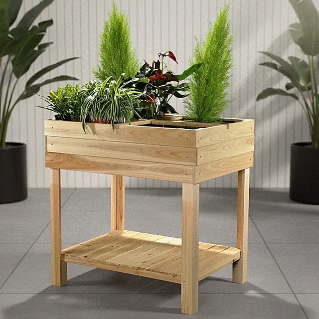Hochbeet Holz + 4 Fächer Pflanztisch Gartenbeet Blumenständer Pflanzkasten