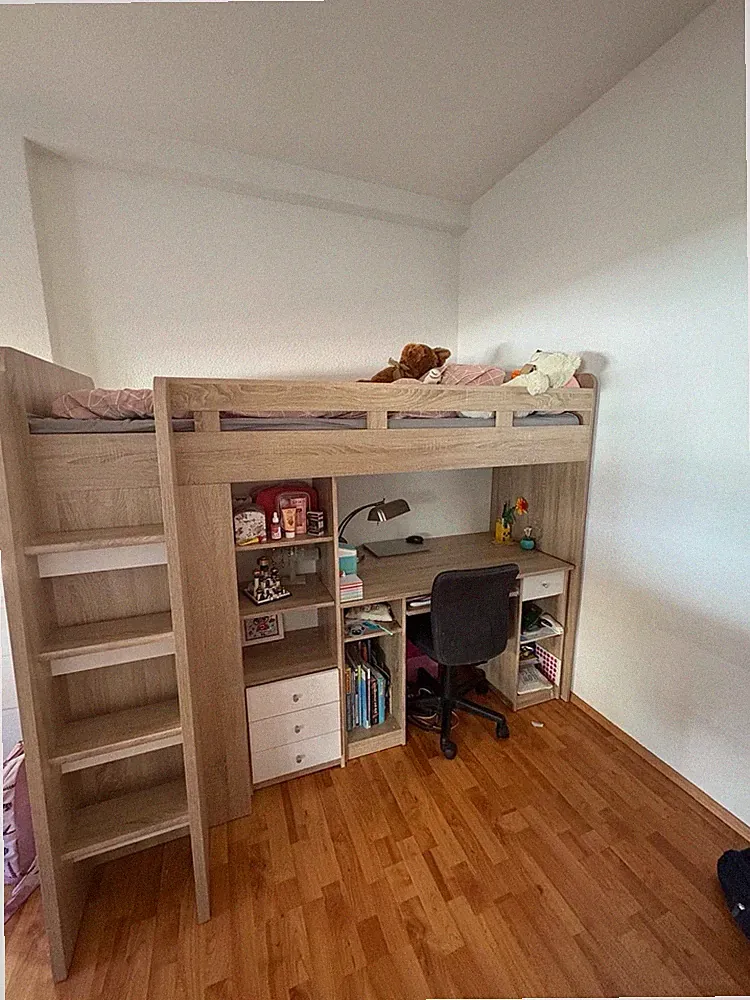 Hochbett Etagenbett 90x200cm mit Kleiderschrank und Schreibtisch