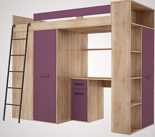 Hochbett Etagenbett Entresole VERANA Bett 190x90 Kleiderschrank Regal Treppen