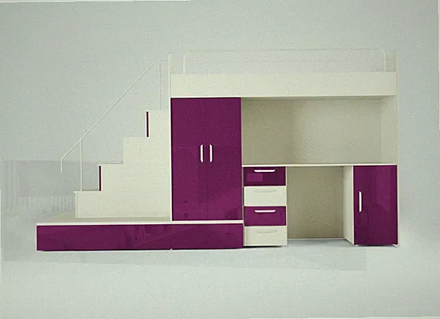 Hochbett Etagenbett Kinderbett MAJA 5 mit Schreibtisch, Kleiderschrank Stockbett