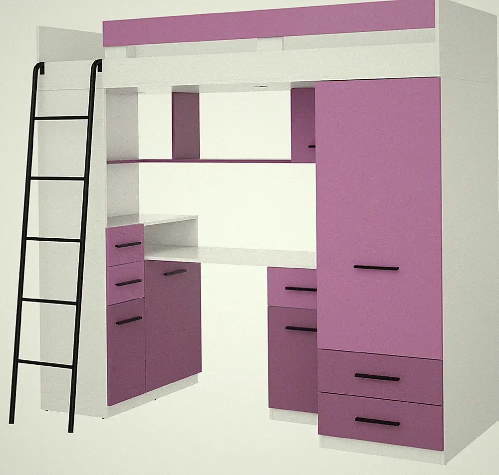 Hochbett Etagenbett SMYK 200x80 cm Schreibtisch Kleiderschrank Regal