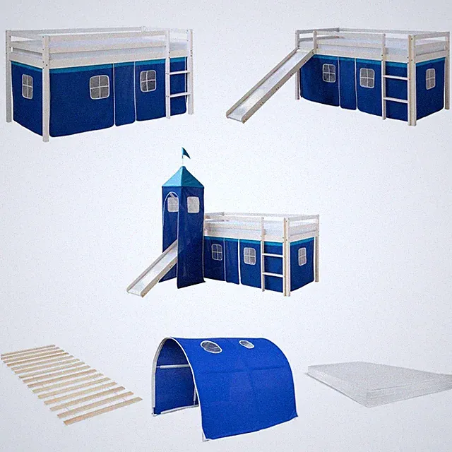 Hochbett Kinder 90x200 cm Rutsche Matratze Stockbett Kinderbett Blau Homestyle4u