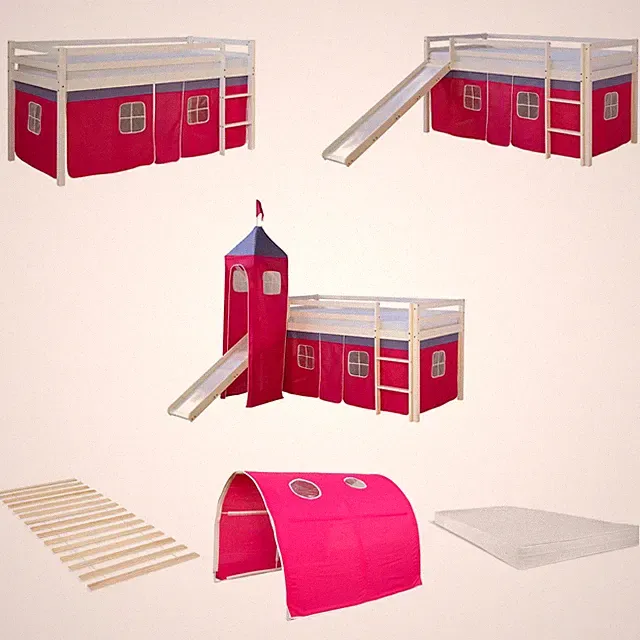 Hochbett Kinder 90x200 cm Rutsche Matratze Stockbett Kinderbett Pink Homestyle4u