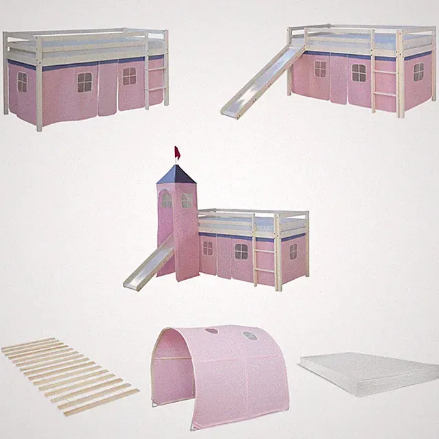Hochbett Kinder 90x200 cm Rutsche Matratze Stockbett Kinderbett Rosa Homestyle4u