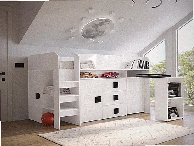 Hochbett Murcia I Bett Modern Kinderbett Schreibtisch Schrank Regal Jugendbett