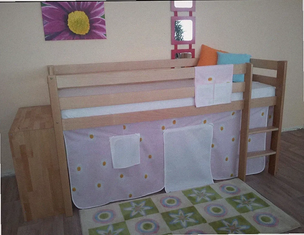 Hochbett Vorhang Umrandung Kinder 2-teilig Spiel Bett Kamile Rosa mit Tasche