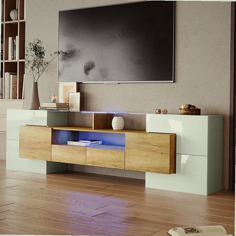 Hochglänzendes TV Schrank Lowboard Wohnzimmermöbel 200 Cm Mit LED Beleuchtung