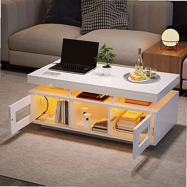 Hochglanz Couchtisch Sofatisch mit LED-Leuchten Ladeanschluss steckdose App-Steu