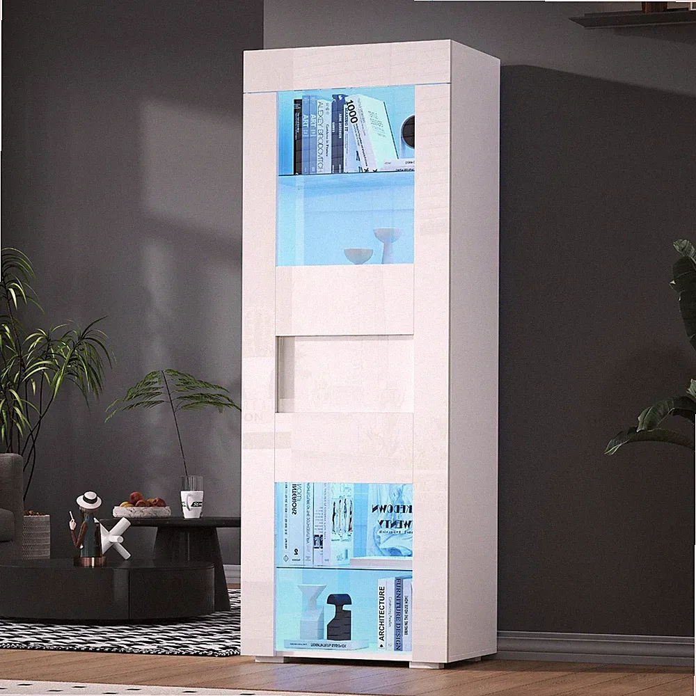 Hochglanz Glas Vitrine Standvitrine Schrank Highboard mit LED Licht 60*40*170cm