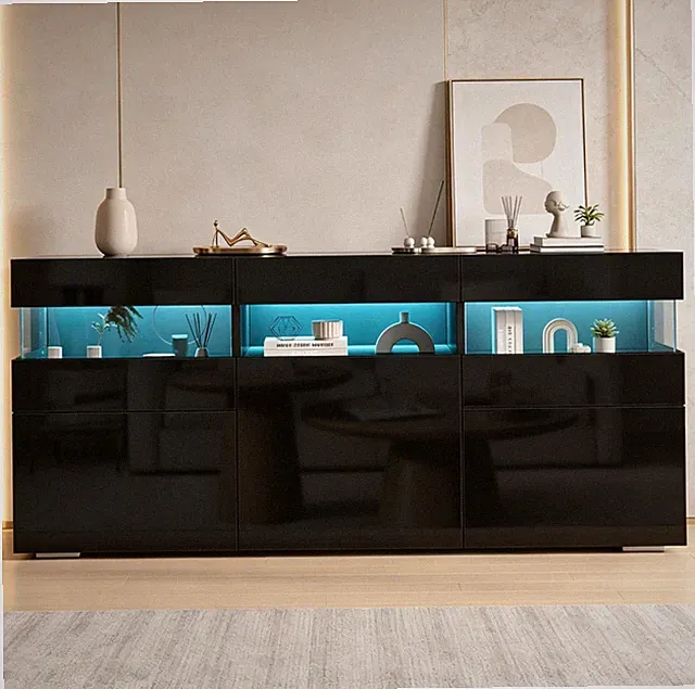 Hochglanz Moderner Sideboard Kommode TV Schrank mit LED Beleuchtung Acrylgehäus
